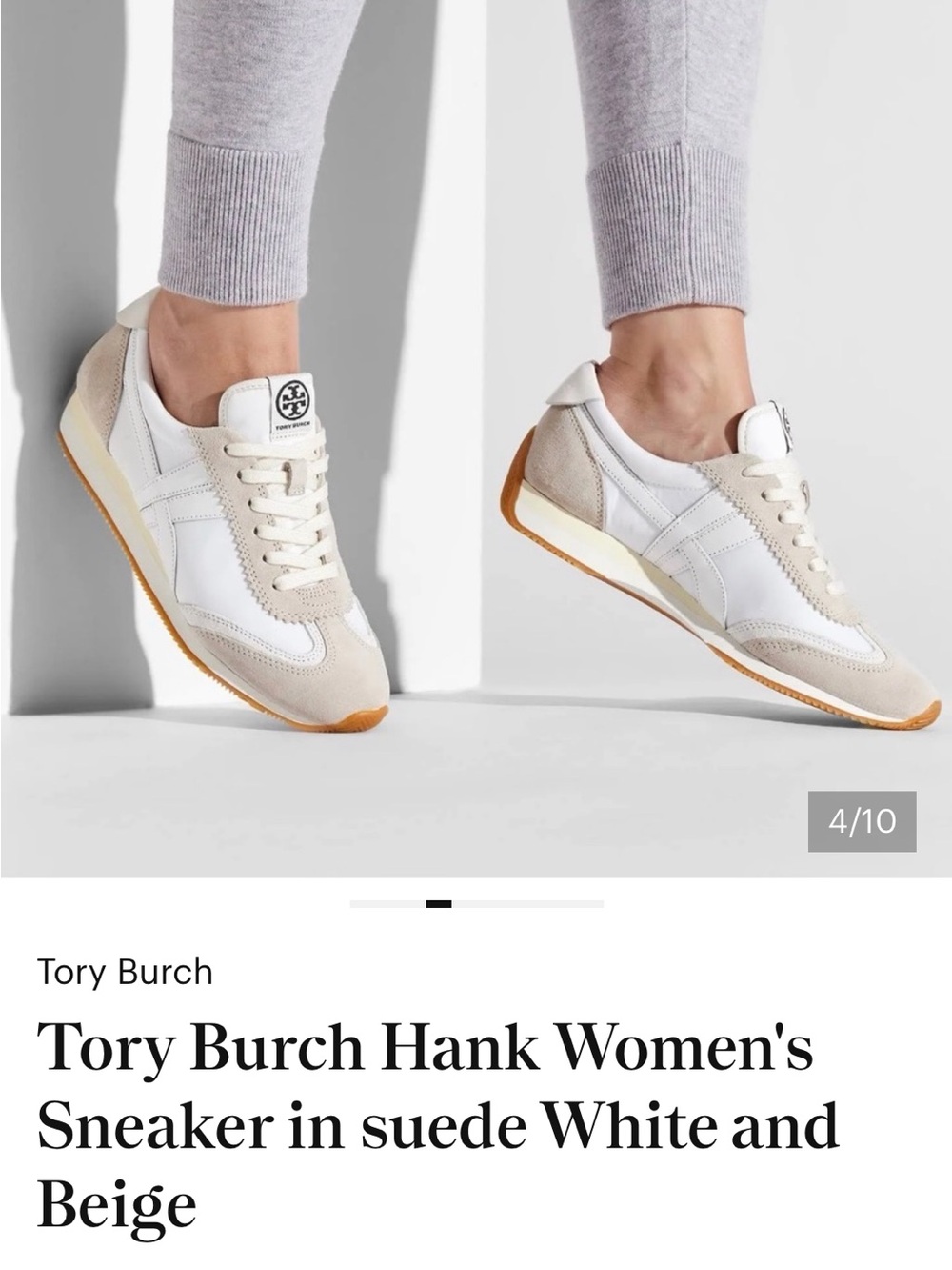 TORY BURCH HANK Women's Lace-Up Sneakers in White and Beige Suede